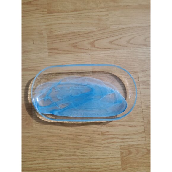 Vintage Italian Artesian Blue Marbled Glass Platter Handcrafted in Italy by Arte - Picture 6 of 11